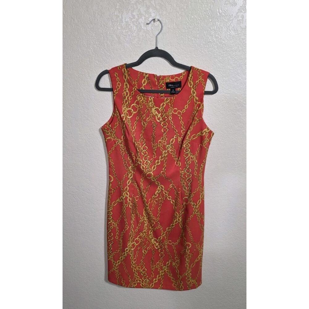 RN Studio Ronni Nicole Sleeveless Fitted Orange Chain Design Women's Dress Sz 10